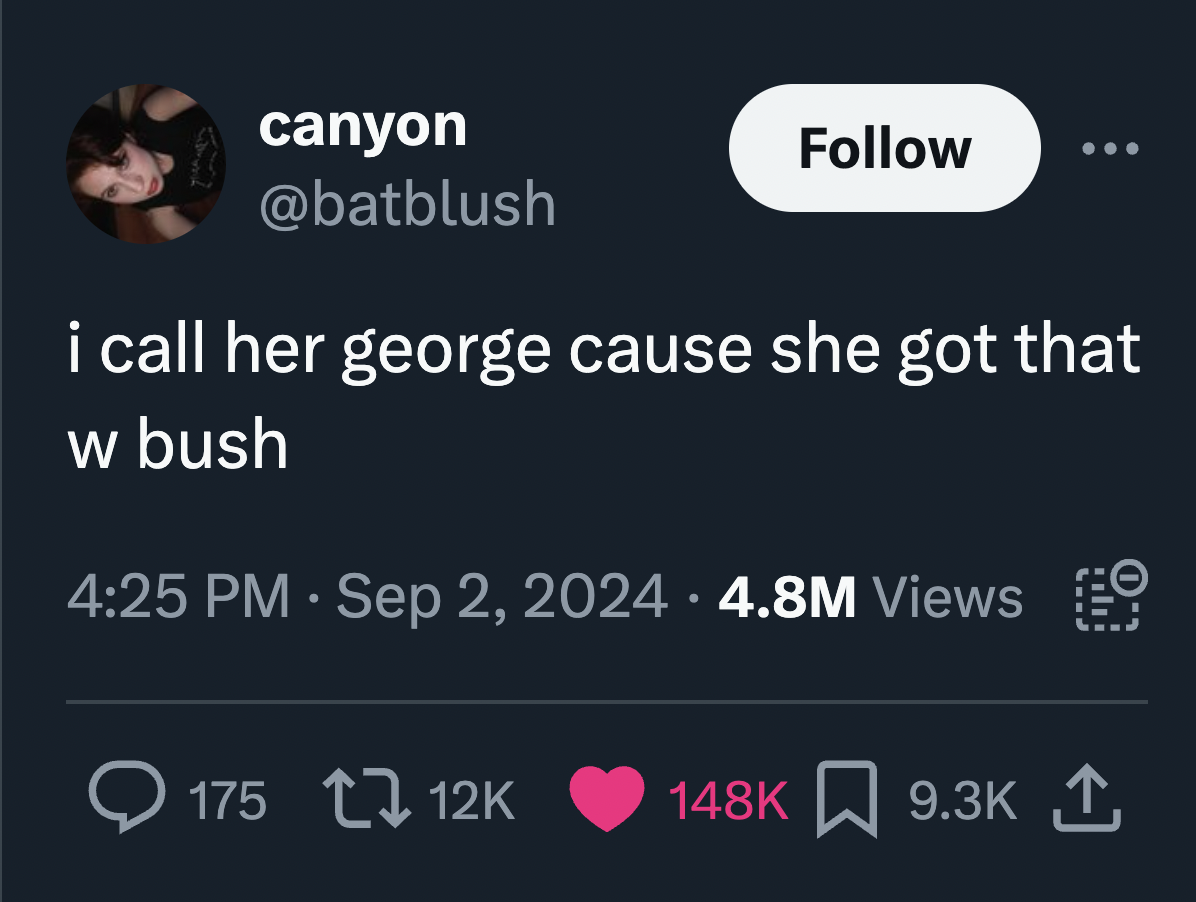 screenshot - canyon i call her george cause she got that w bush . 4.8M Views